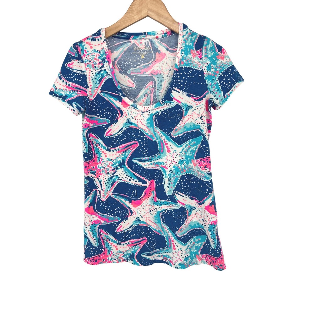 Lilly Pulitzer Etta Top Women XXS Starfish Print Pima Cotton Coastal Preppy